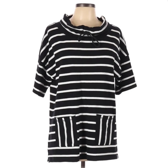 T by Talbots Women Black white stripes Pullover Sweater short sleeves size XS - Picture 2 of 10